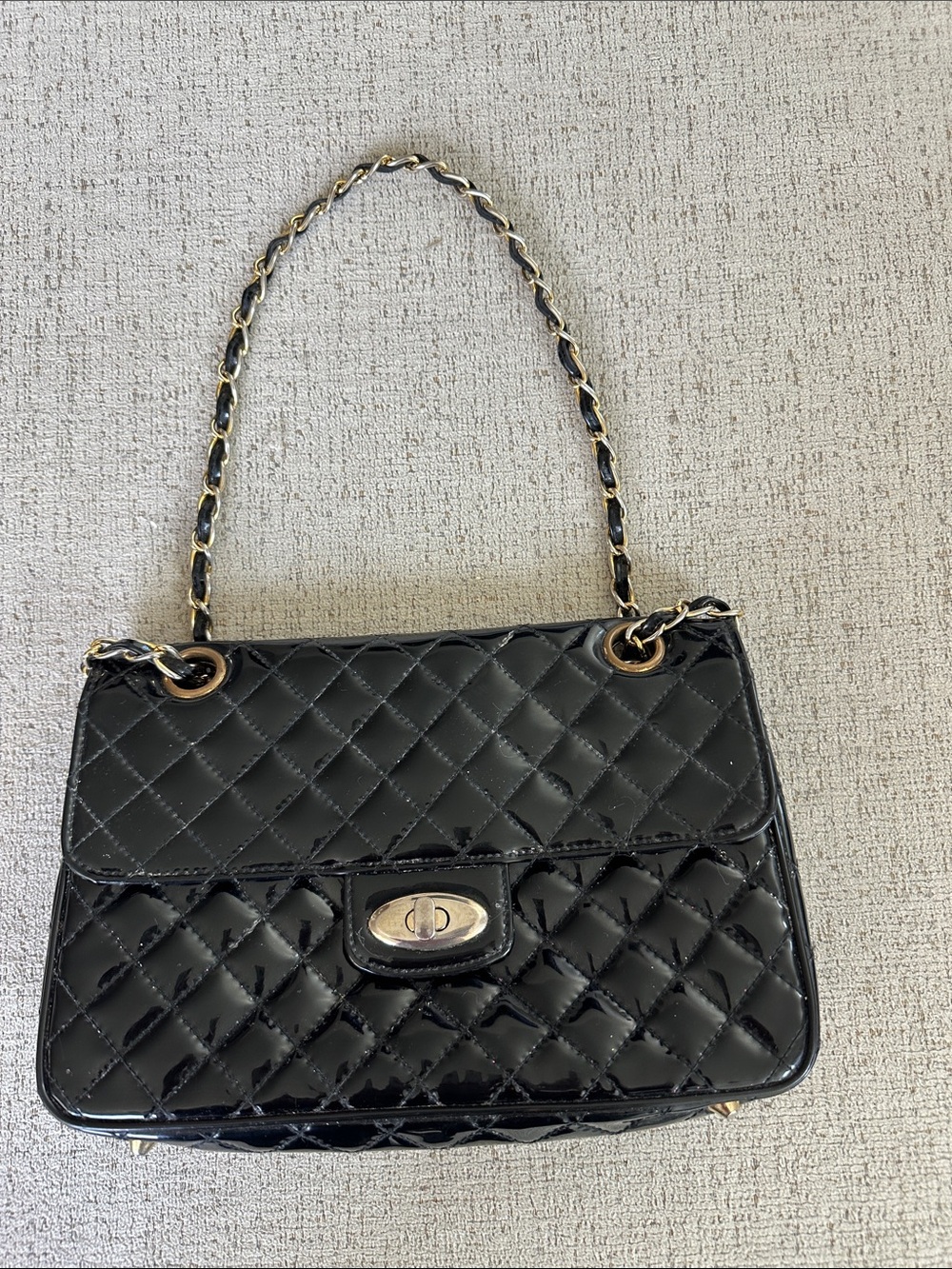 Vintage Koret Quilted Black Patent Leather Flap Chain Bag - Great Condition